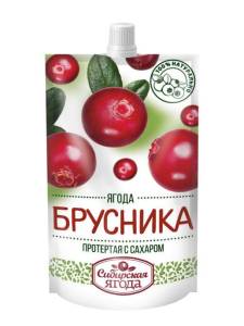 Протертая брусника на сахаре Сибирская ягода дой-пак 280гр