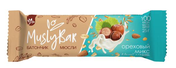 Батончик мюсли MuslyBar Ореховый микс в белой глазури 25г фотография