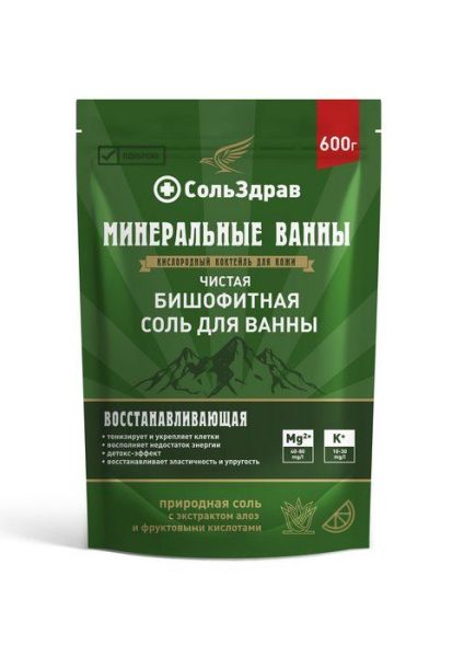 Изображение товара Соль для ванны чистая бишофитная Сольздрав минеральные ванны 600г Соль для ванны чистая бишофитная Сольздрав минеральные ванны 600г фотография