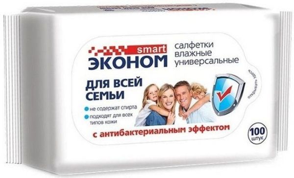 Изображение товара Салфетки влажные Эконом Smart для всей семьи антибактериальные 100шт Салфетки влажные Эконом Smart для всей семьи антибактериальные 100шт фотография